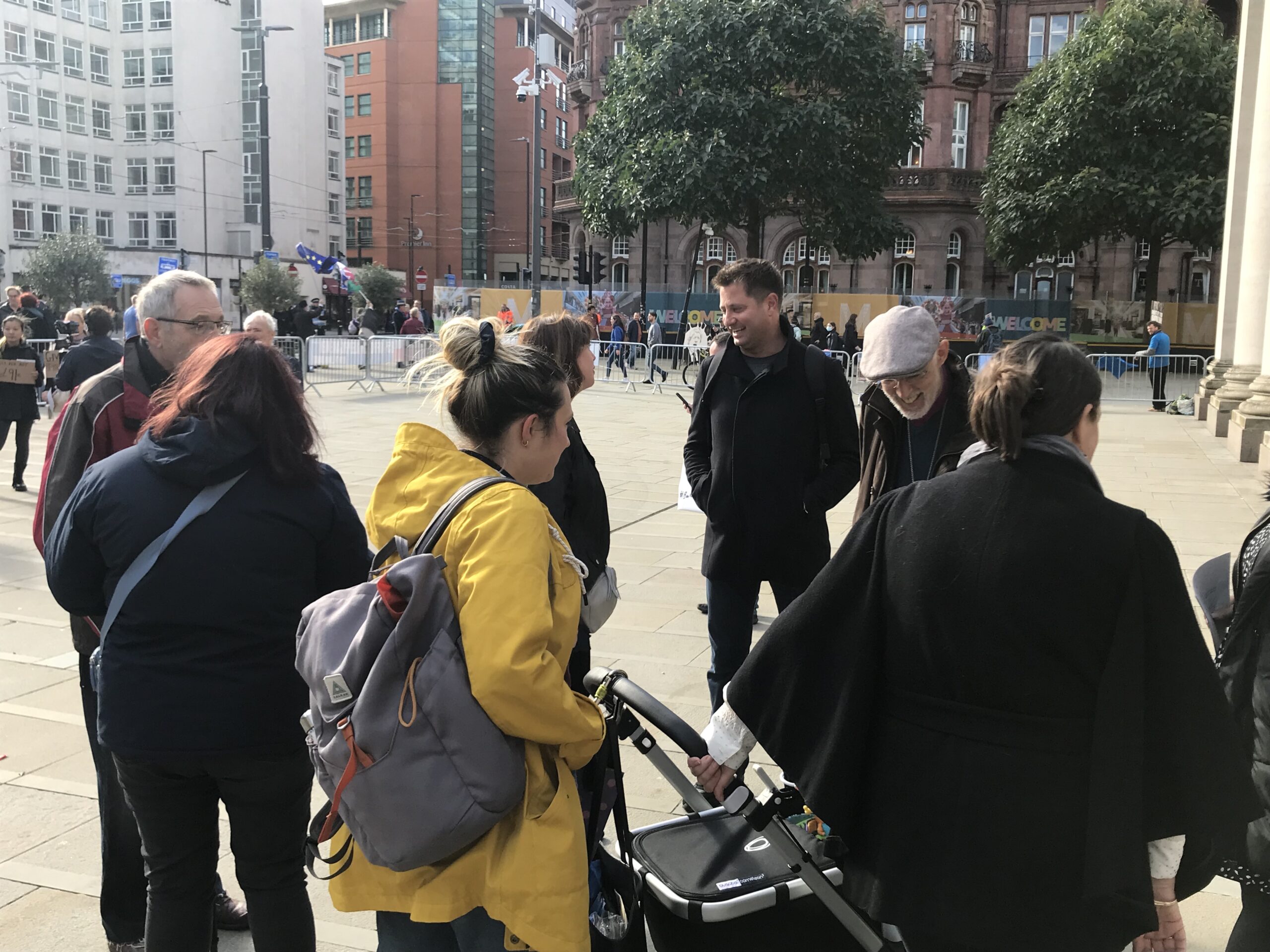 George Clarke and David Walker talking to an affected leaseholder at the Cladiators' Conference