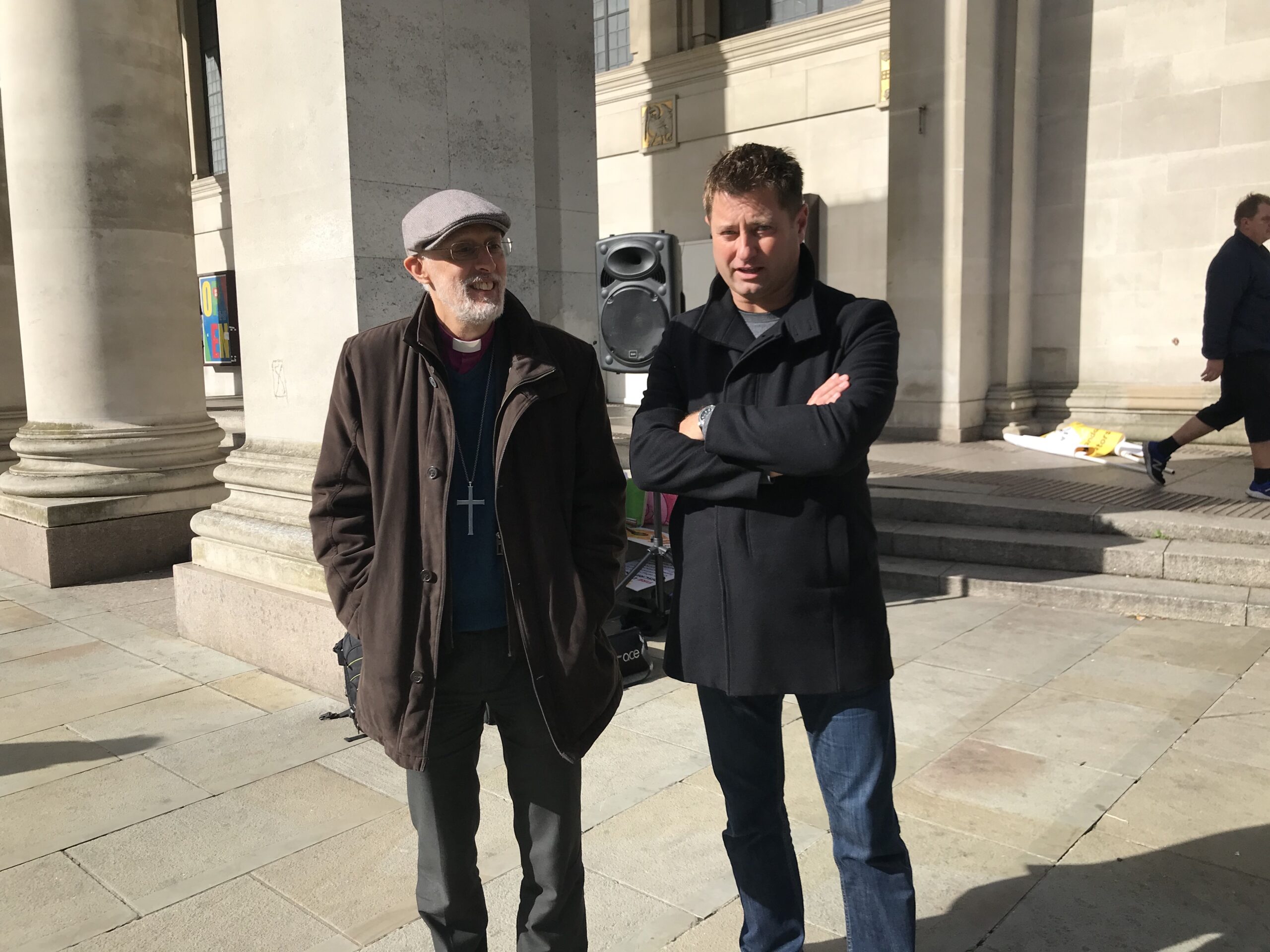 David Walker Bishop of Manchester and George Clarke before speaking at the Cladiators' Conference